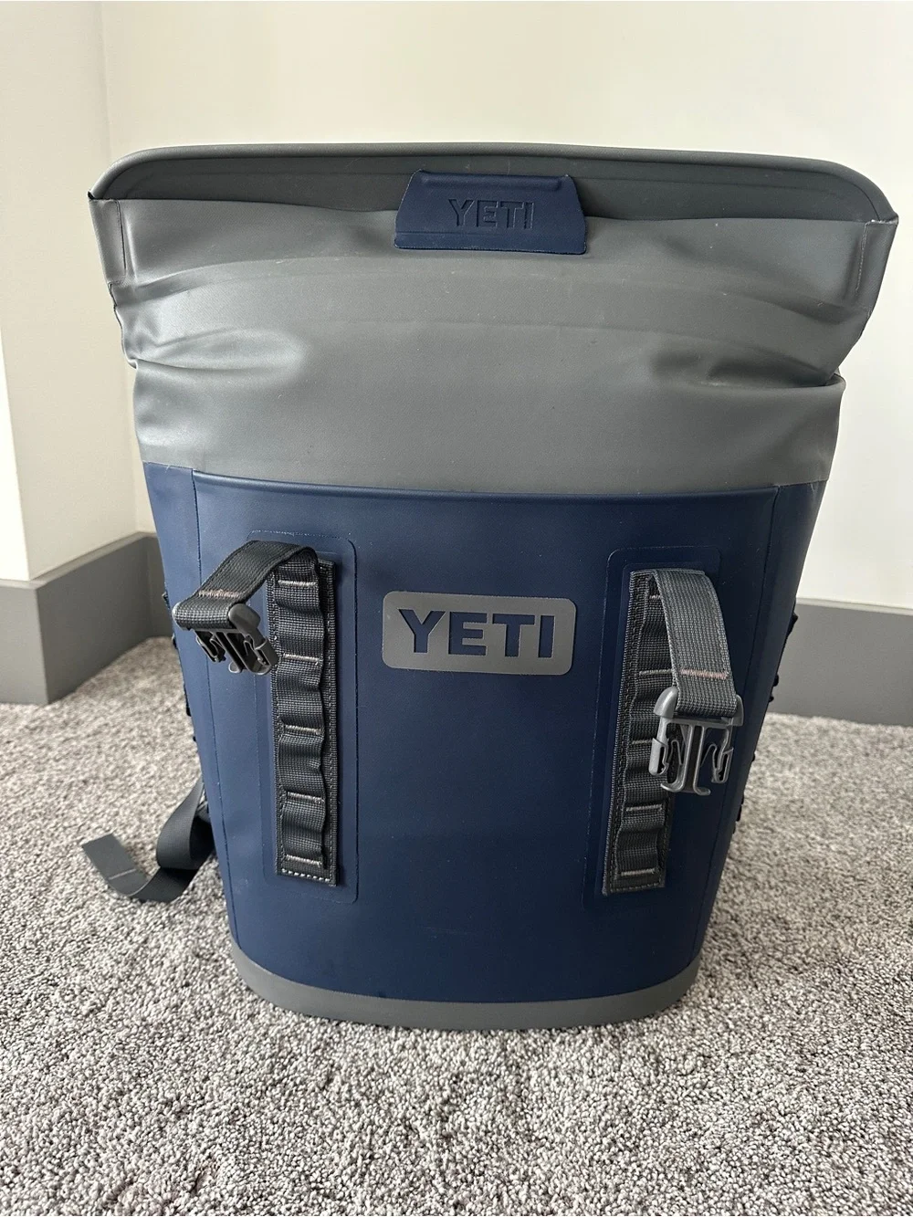 Yeti M12 Navy and Gray Roll-Top Soft Cooler Backpack